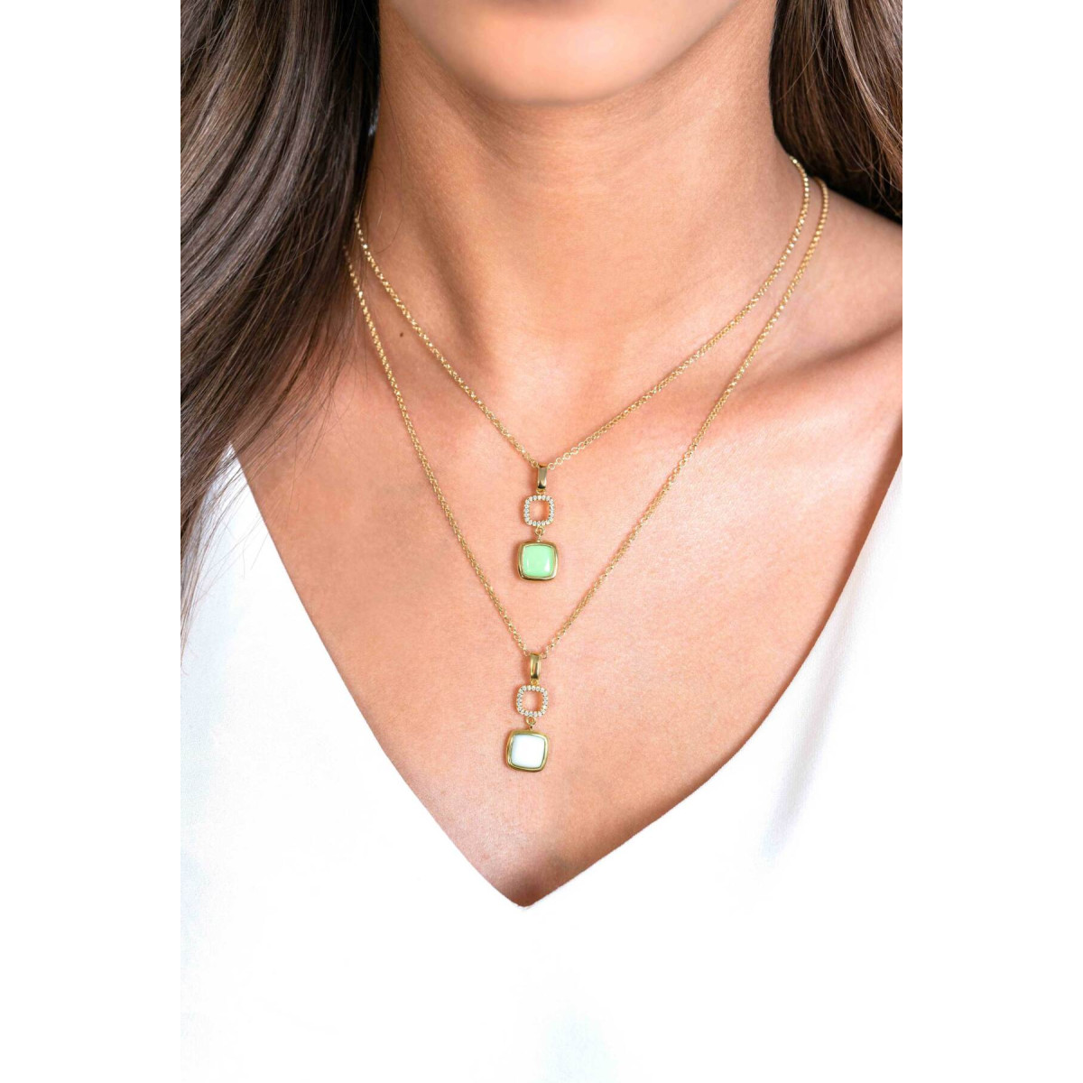 Zinzi ZIH2308 gold plated hanger met zirkonia en onyx 10 mm breed - Hoogte 30 mm