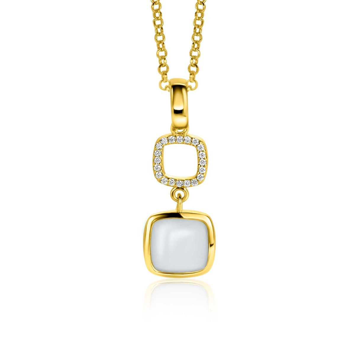 Zinzi ZIH2308 gold plated hanger met zirkonia en onyx 10 mm breed - Hoogte 30 mm