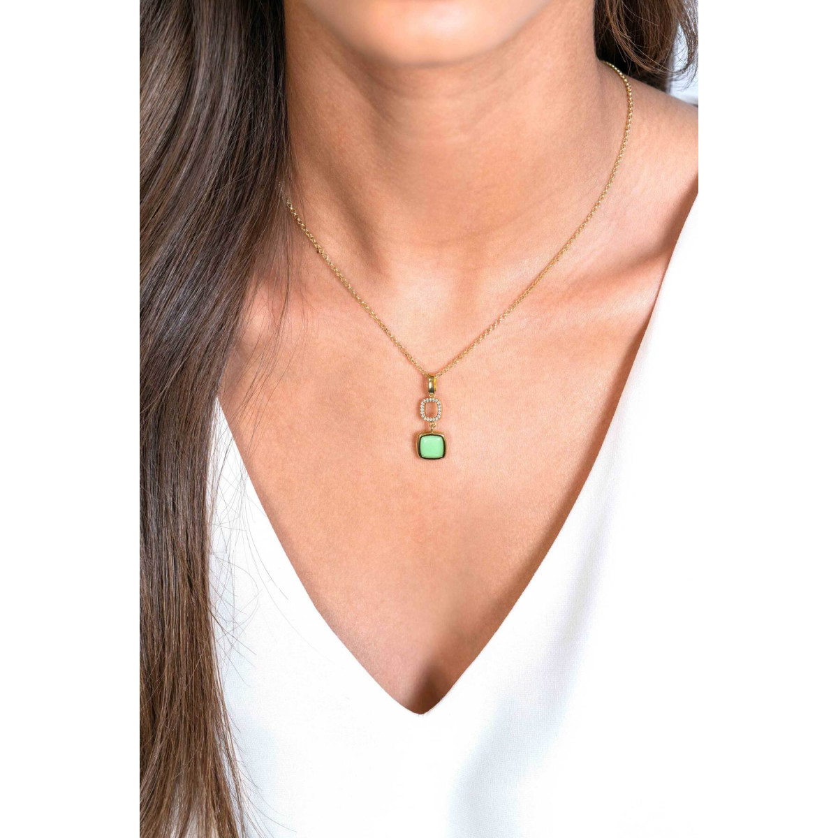 Zinzi ZIH2308 gold plated hanger met zirkonia en onyx 10 mm breed - Hoogte 30 mm
