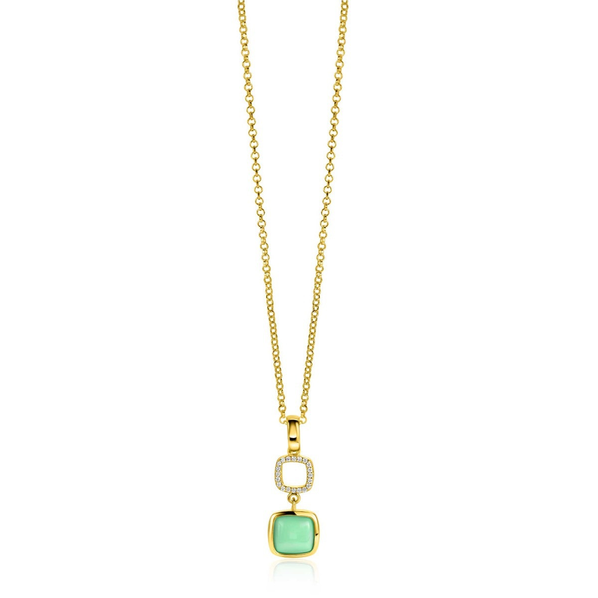 Zinzi ZIH2308 gold plated hanger met zirkonia en onyx 10 mm breed - Hoogte 30 mm