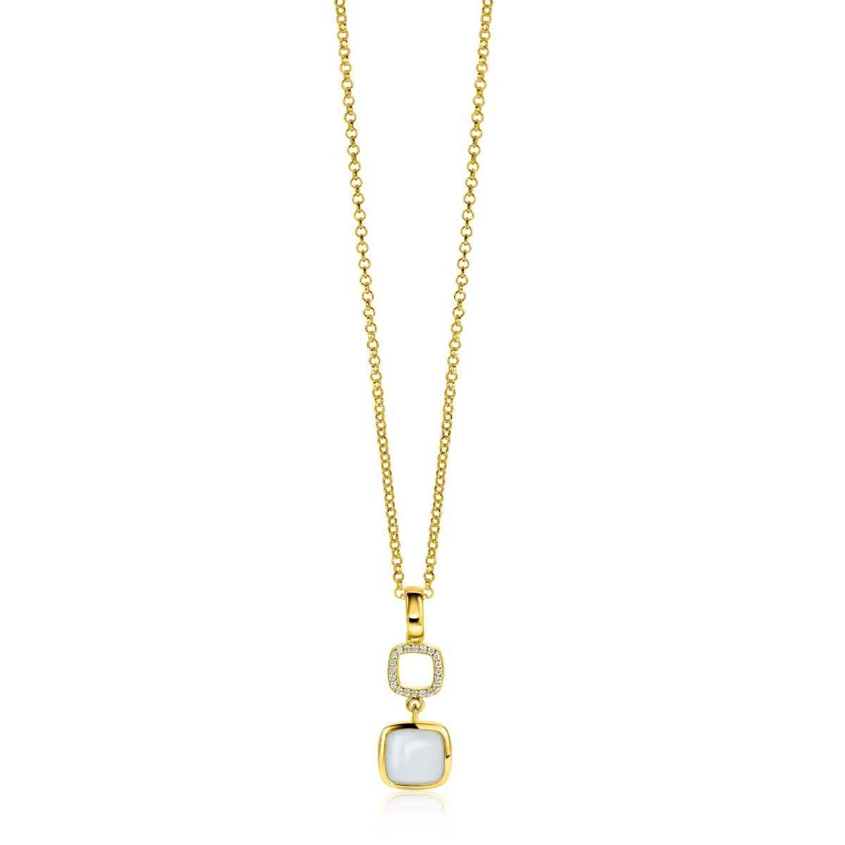 Zinzi ZIH2308 gold plated hanger met zirkonia en onyx 10 mm breed - Hoogte 30 mm
