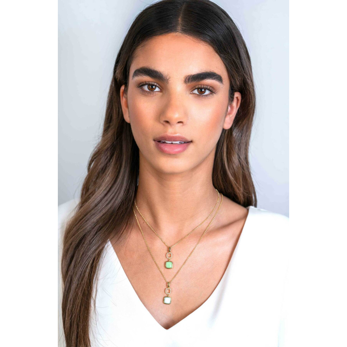 Zinzi ZIH2308 gold plated hanger met zirkonia en onyx 10 mm breed - Hoogte 30 mm