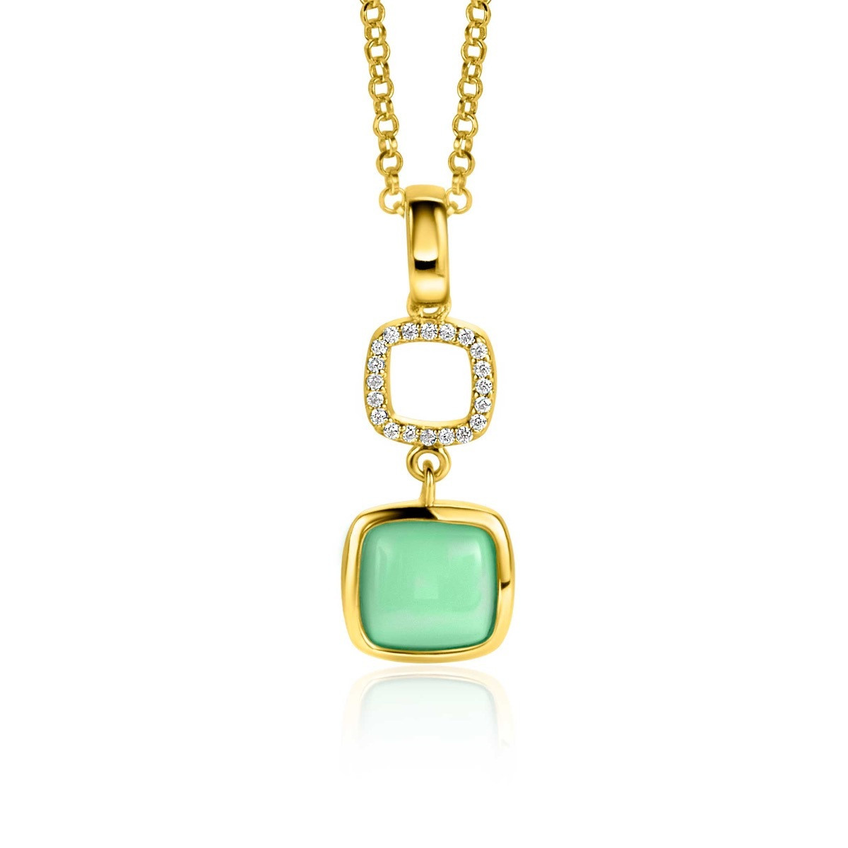 Zinzi ZIH2308 gold plated hanger met zirkonia en onyx 10 mm breed - Hoogte 30 mm