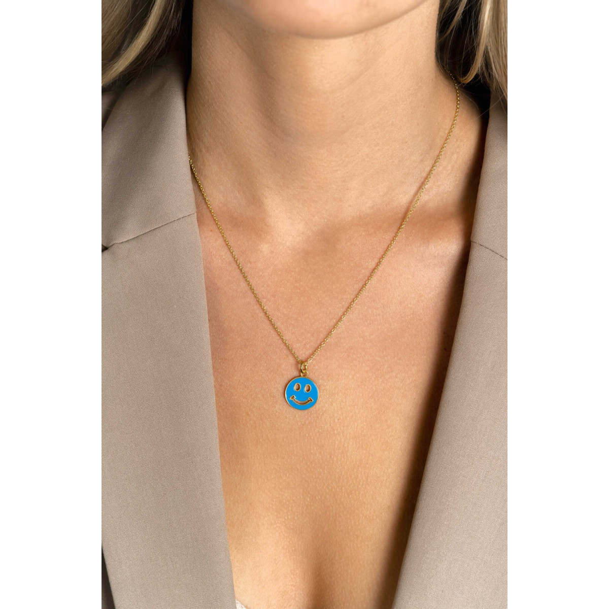 Zinzi ZIH2312B goudkleurige glanzende smiley hanger met blauw emaille - Hoogte 22 mm