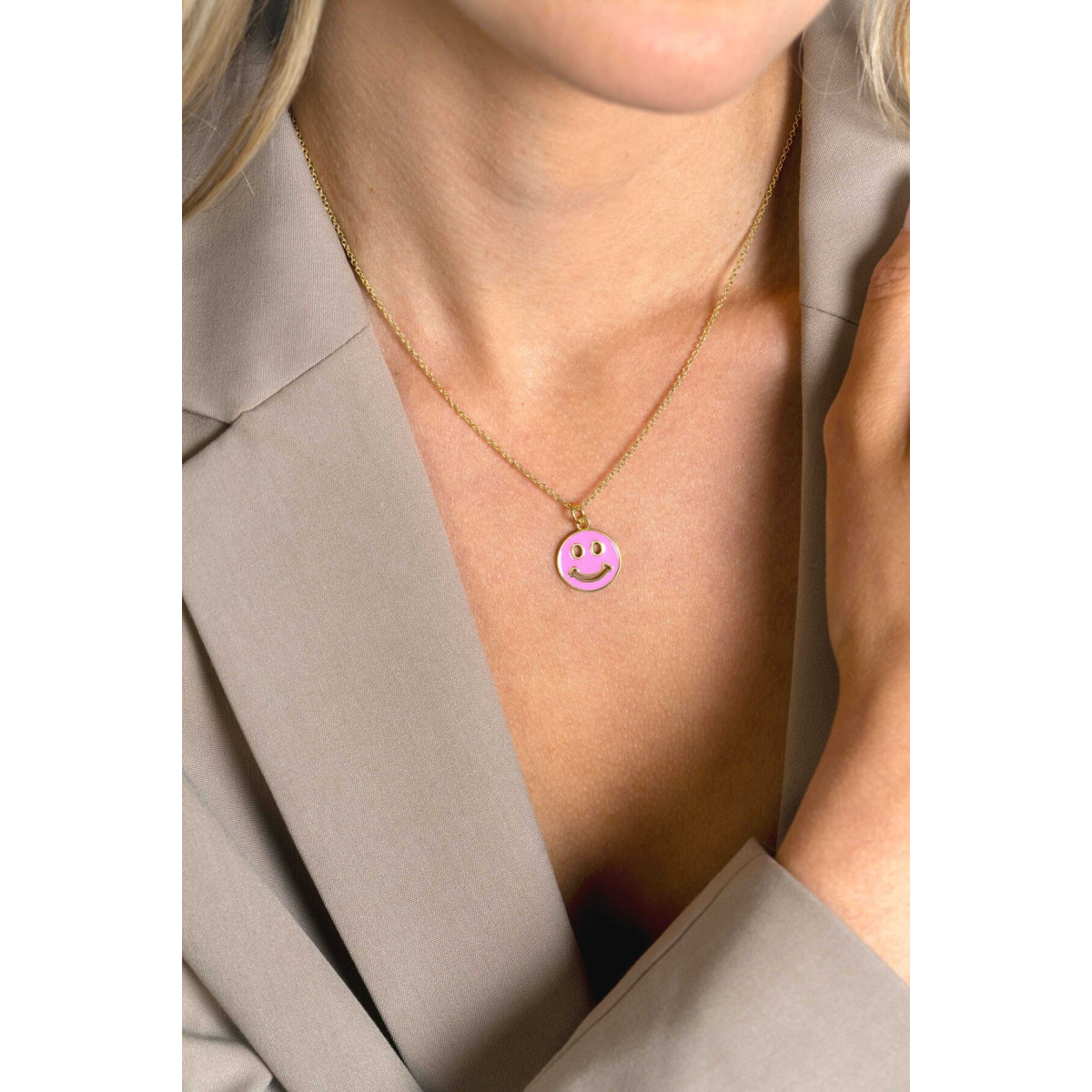 Zinzi ZIH2312R gold plated ronde hanger met vrolijke smiley - Hoogte 22 mm