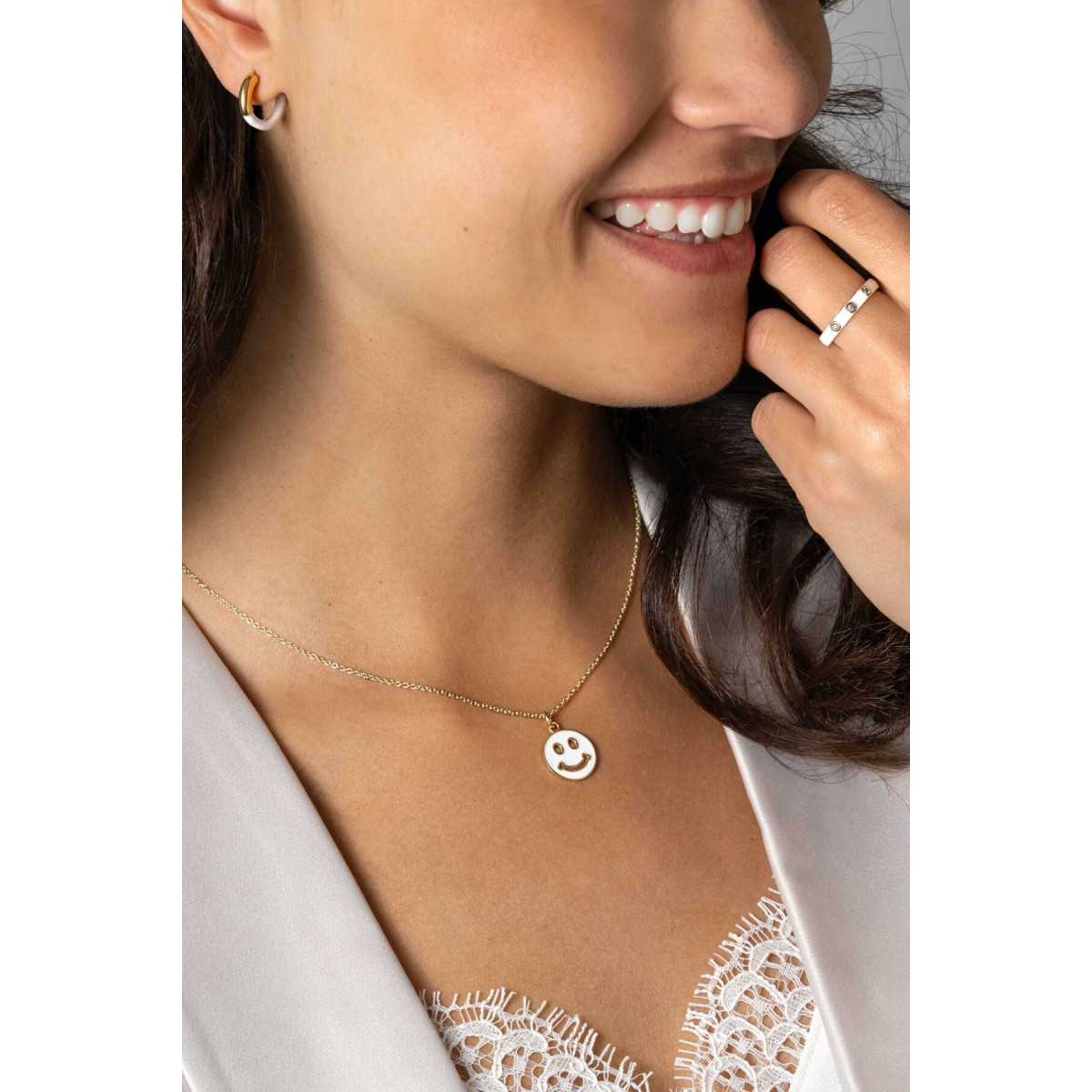 Zinzi ZIH2312W Gold plated hanger met smiley gezicht zonder steen - Hoogte 22 mm
