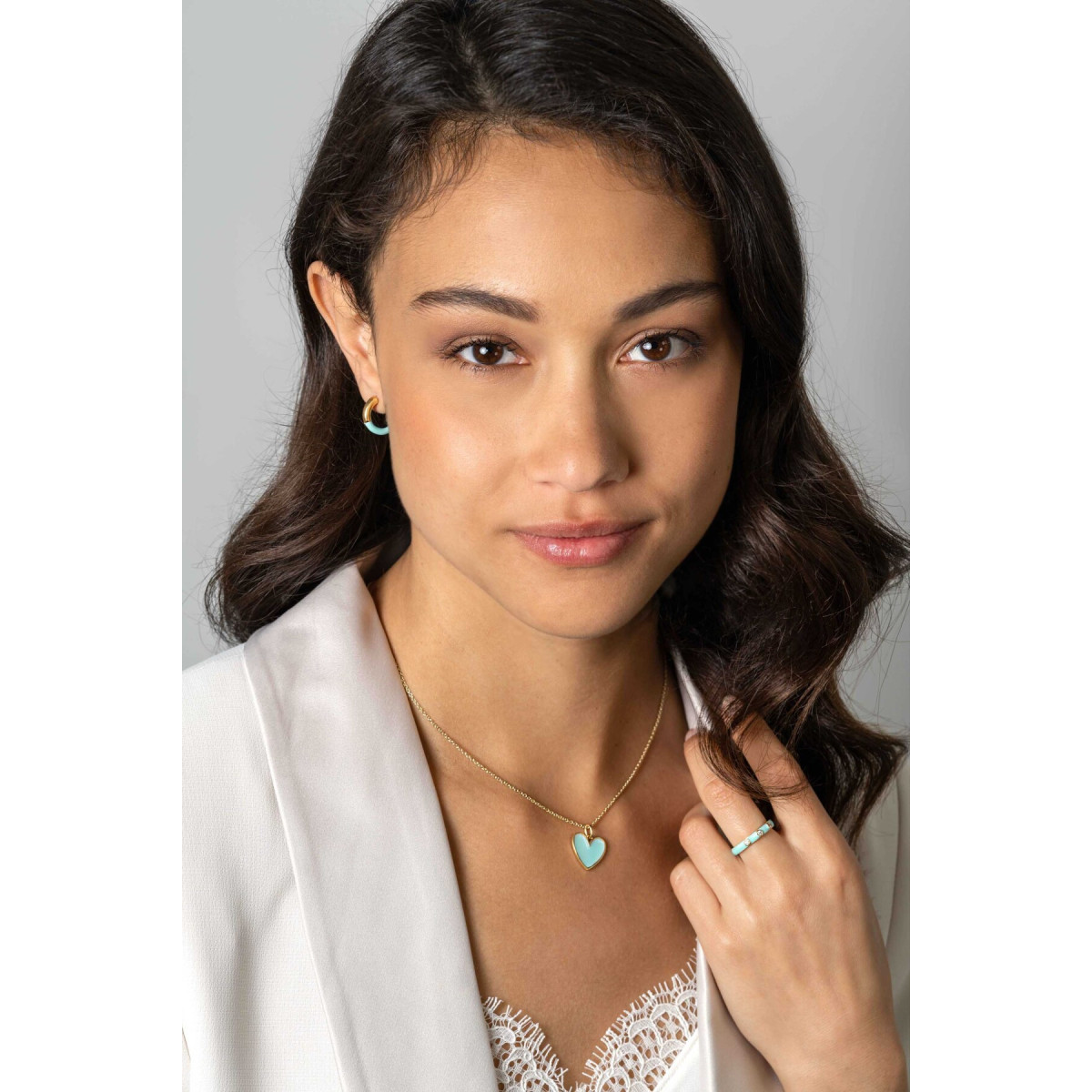 Zinzi ZIH2314T gold plated hartjes hanger turquoise 15.5 mm breed - Hoogte 19 mm
