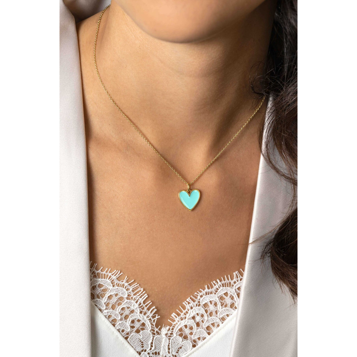 Zinzi ZIH2314T gold plated hartjes hanger turquoise 15.5 mm breed - Hoogte 19 mm