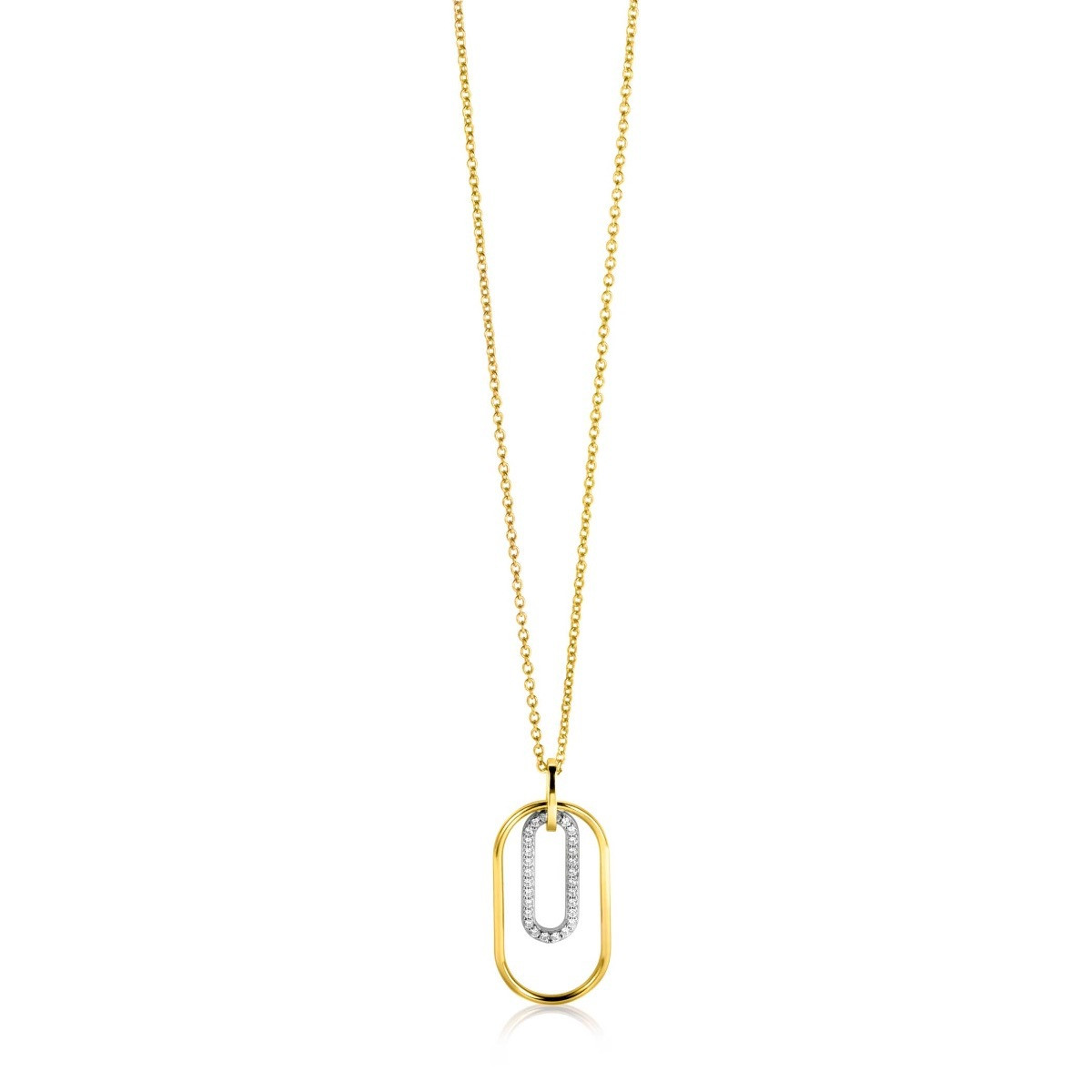 Zinzi ZIH2329 goudkleurige hanger met ovale lussen en zirkonia 14.5 mm breed - Hoogte 32 mm