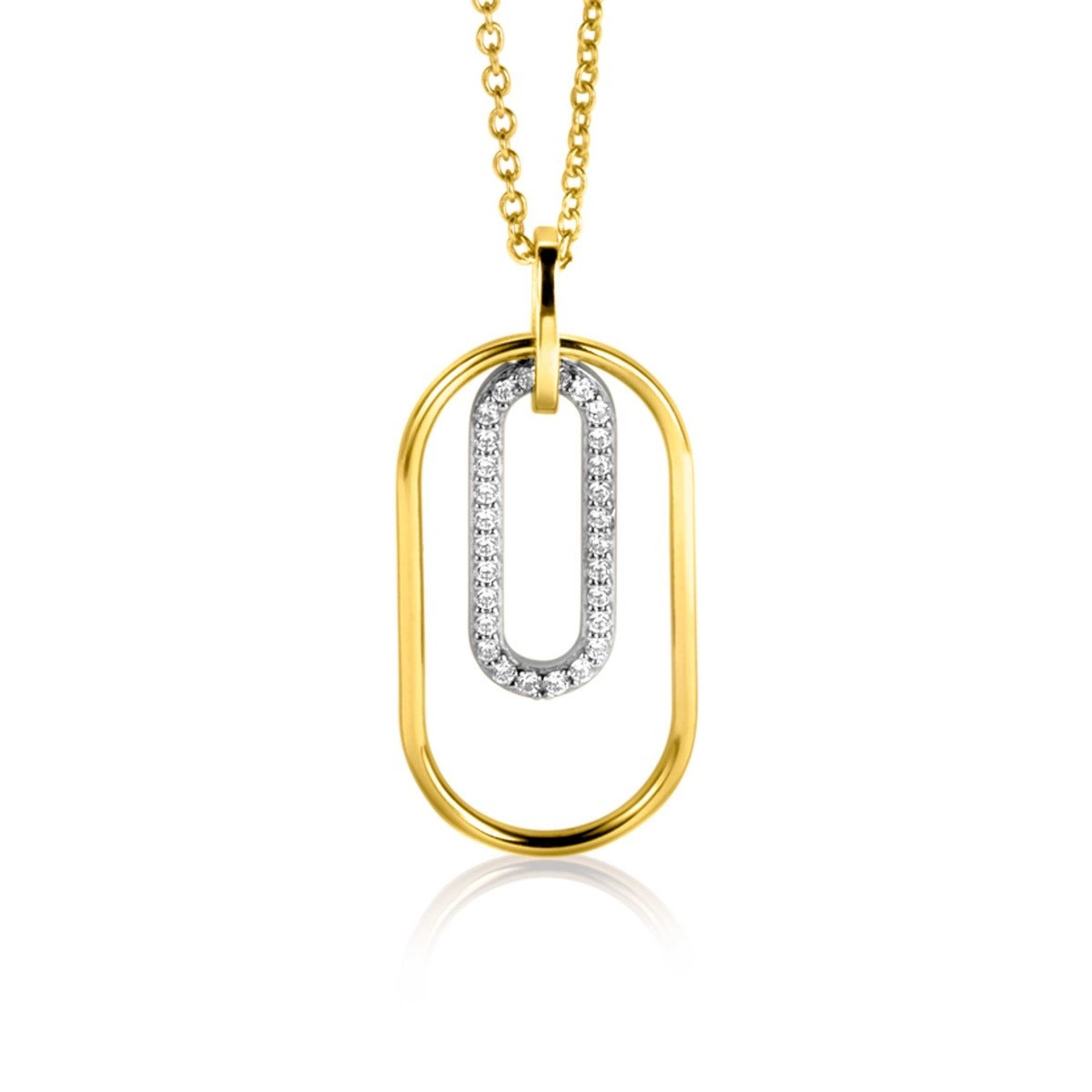 Zinzi ZIH2329 goudkleurige hanger met ovale lussen en zirkonia 14.5 mm breed - Hoogte 32 mm