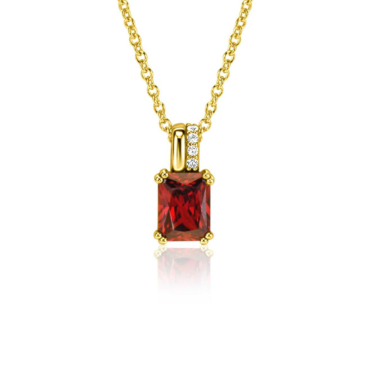 Zinzi ZIH2392R gold plated hanger met granaat en zirkonia 6 mm breed - Hoogte 14 mm