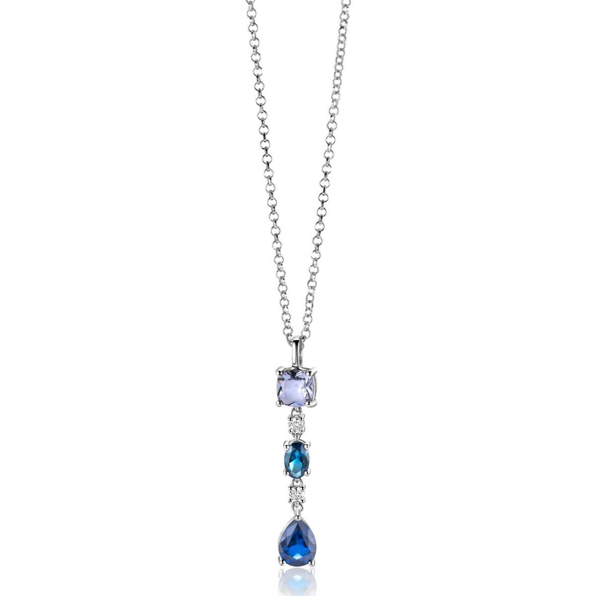 Zinzi ZIH2397 zilveren hanger met blauwe zirkonia en druppelvorm 6 mm breed - Hoogte 35 mm
