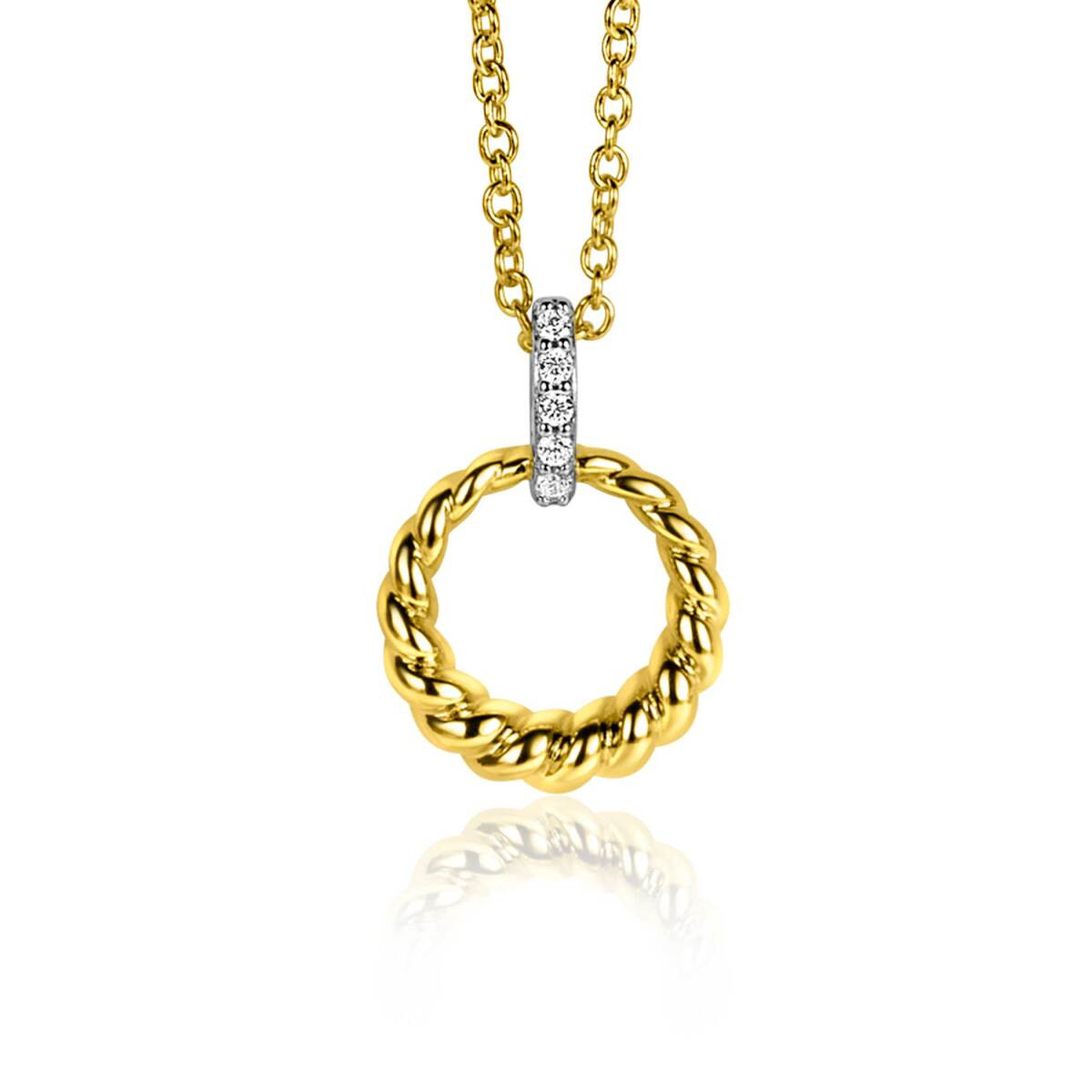 Zinzi ZIH2403Y bicolor ronde hanger met transparante zirkonia 12 mm breed - Hoogte 15 mm