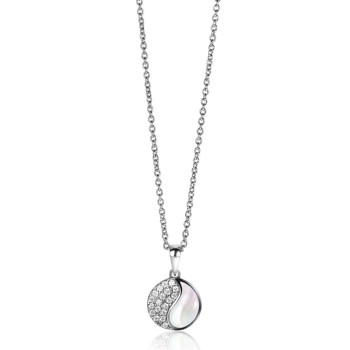 Zinzi ZIH2423 zilveren hanger yin-yang met parelmoer en zirkonia 11.5 mm breed - Hoogte 18 mm