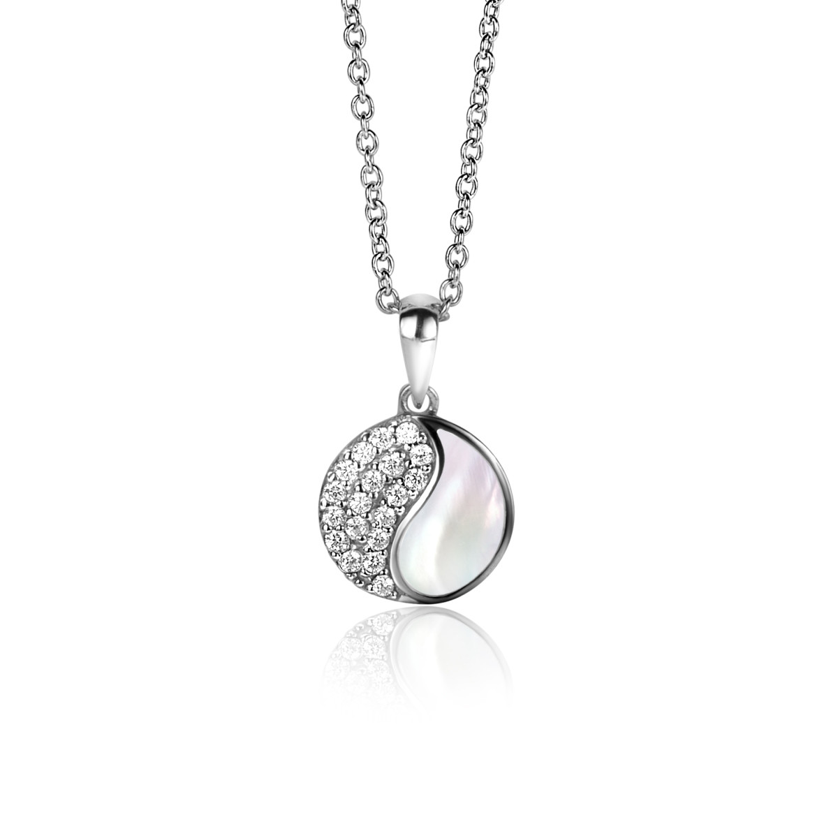 Zinzi ZIH2423 zilveren hanger yin-yang met parelmoer en zirkonia 11.5 mm breed - Hoogte 18 mm