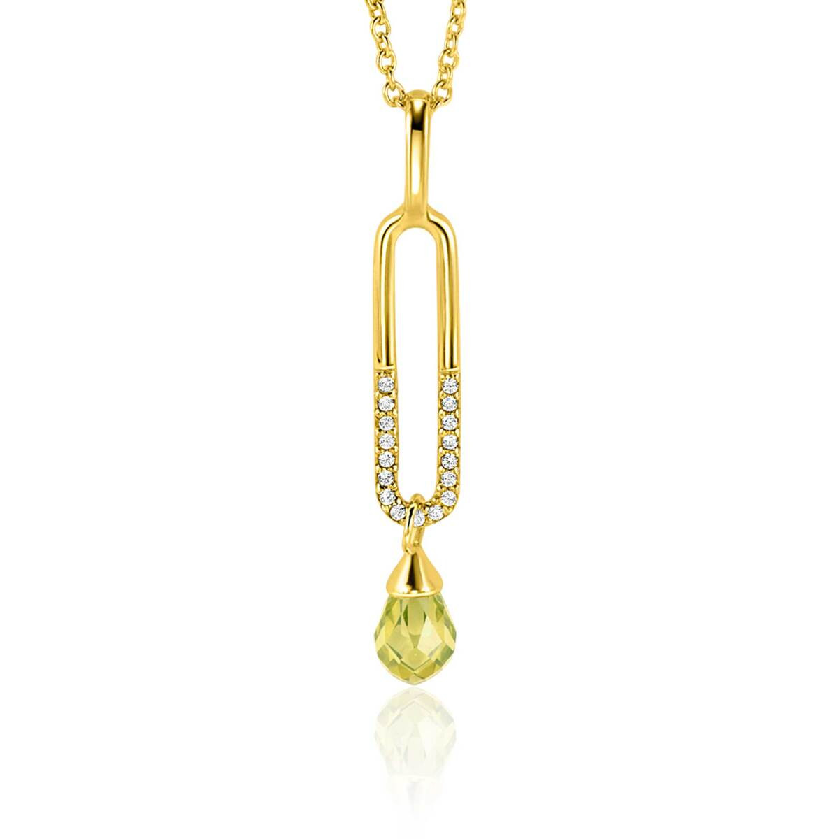 Zinzi ZIH2430 gold plated hanger met peridoot en zirkonia 5.4 mm breed - Hoogte 37 mm