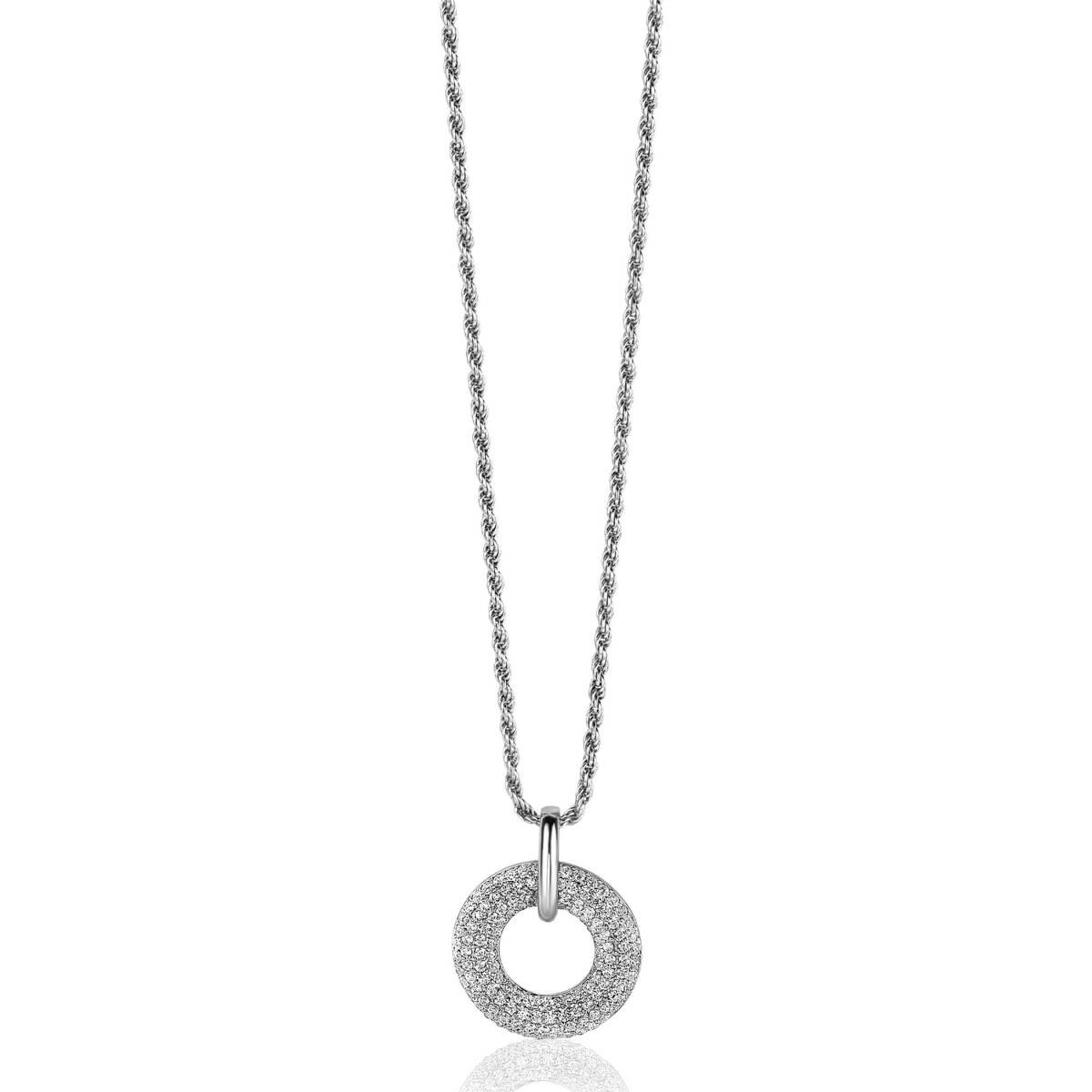 Zinzi ZIH2446 zilveren hanger met gedraaide schakel en zirkonia 16 mm breed - Hoogte 20 mm