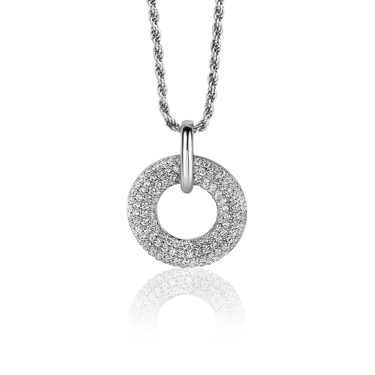 Zinzi ZIH2446 zilveren hanger met gedraaide schakel en zirkonia 16 mm breed - Hoogte 20 mm
