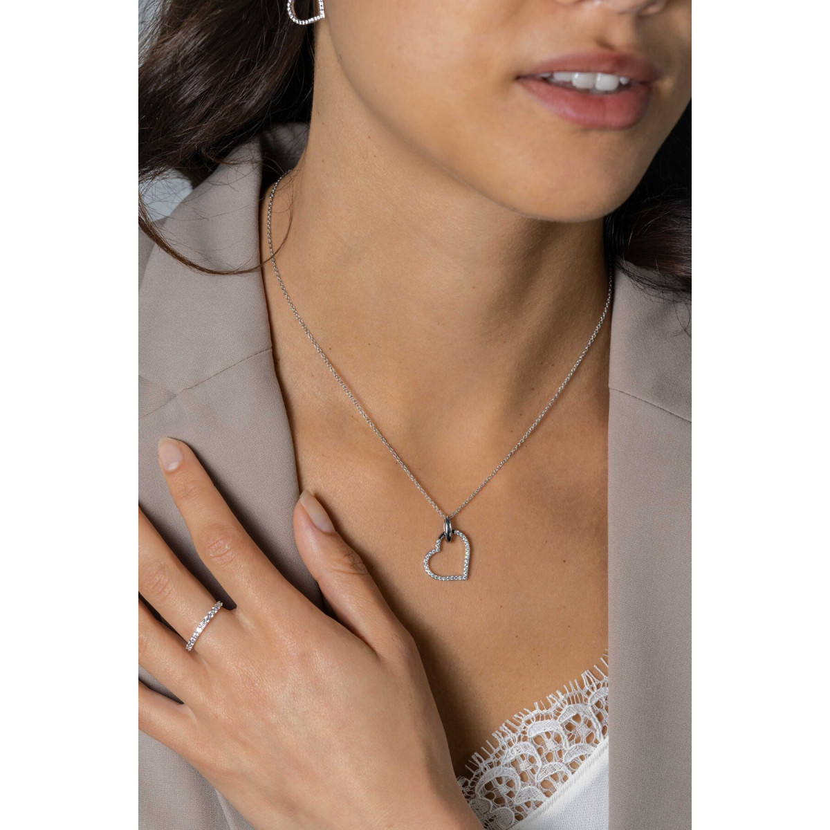 Zinzi ZIH2447 925 zilveren hartjes hanger met transparante zirkonia 20 mm breed - Hoogte 25 mm