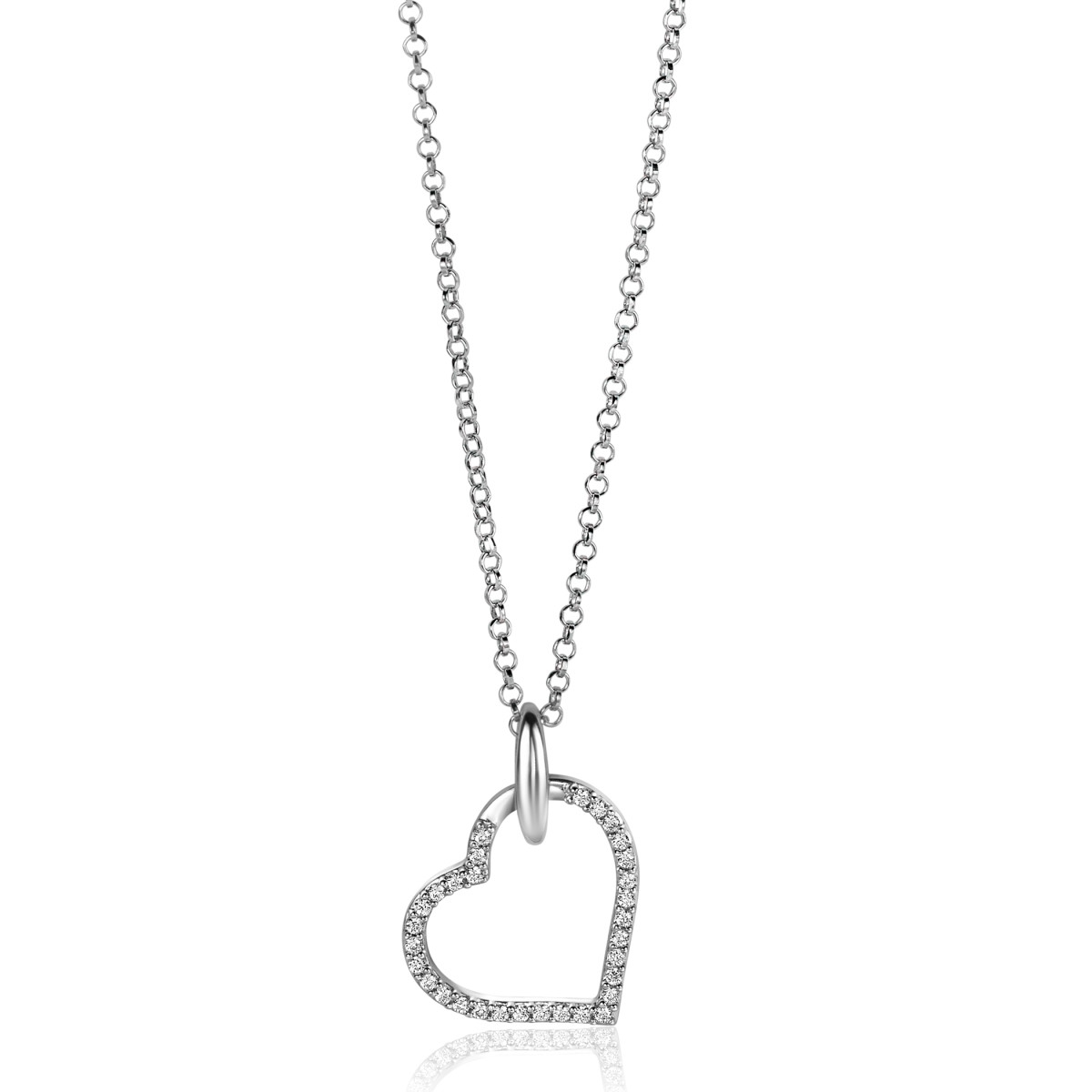 Zinzi ZIH2447 925 zilveren hartjes hanger met transparante zirkonia 20 mm breed - Hoogte 25 mm