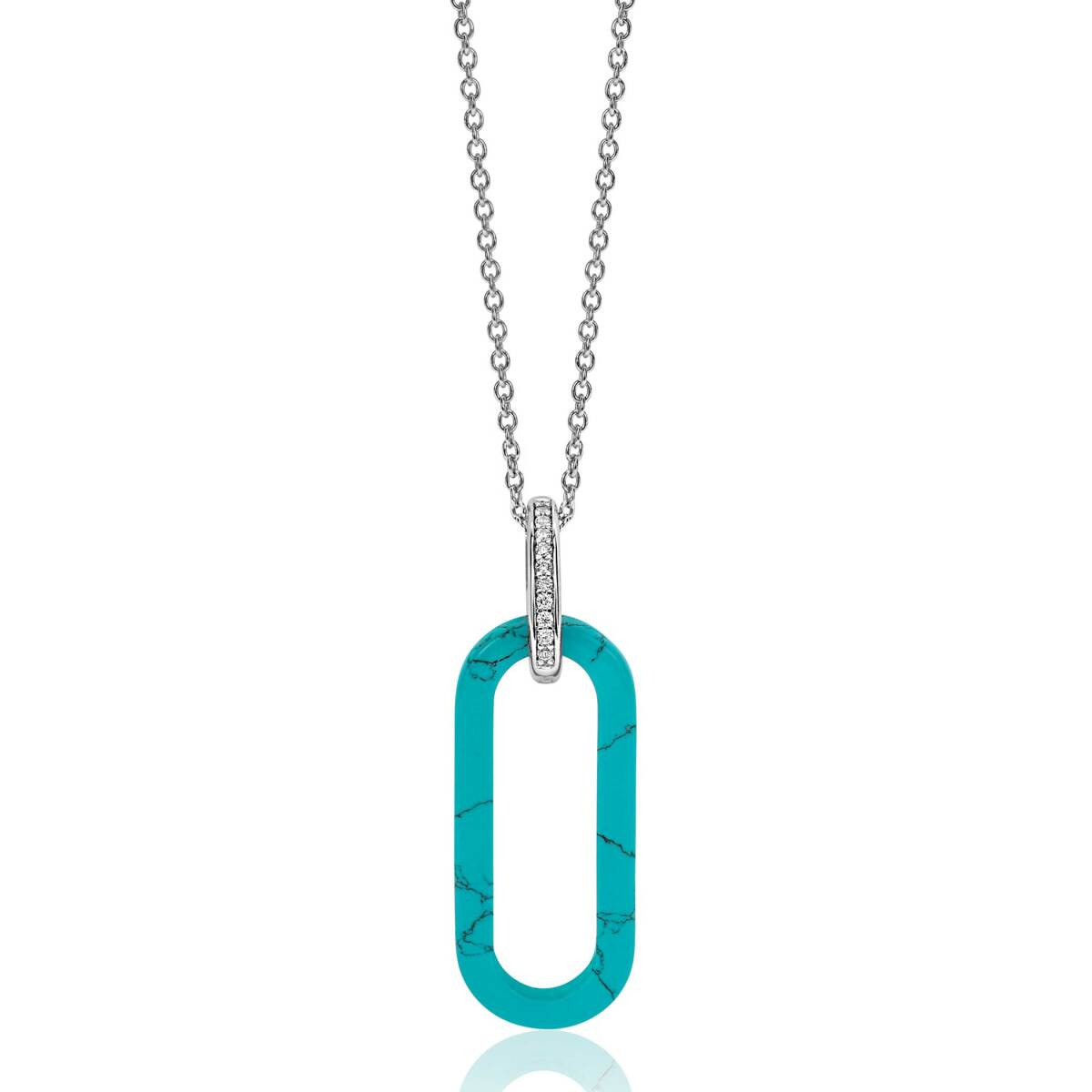 Zinzi ZIH2456T zilveren hanger ovaal met turquoise en pavé zirkonia 12.5 mm breed - Hoogte 38 mm