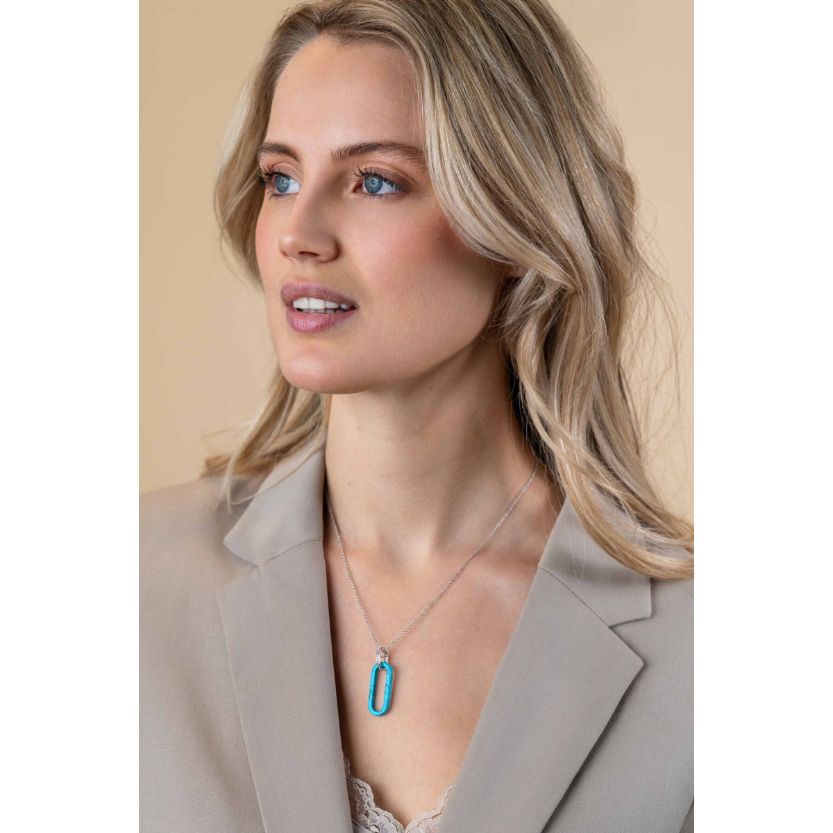 Zinzi ZIH2456T zilveren hanger ovaal met turquoise en pavé zirkonia 12.5 mm breed - Hoogte 38 mm
