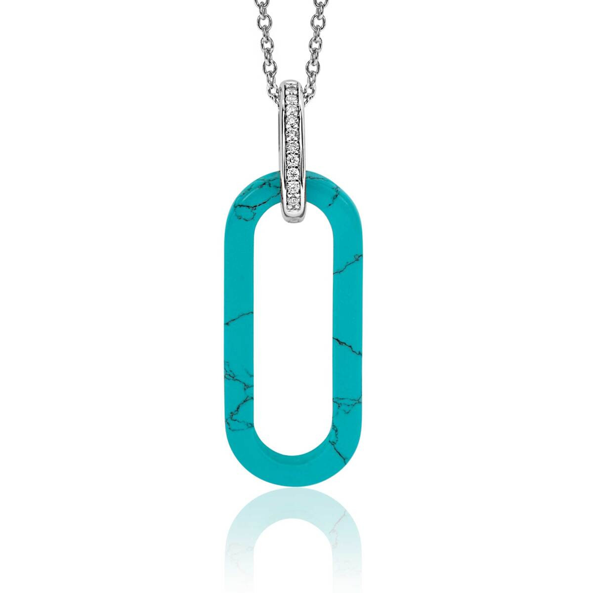 Zinzi ZIH2456T zilveren hanger ovaal met turquoise en pavé zirkonia 12.5 mm breed - Hoogte 38 mm