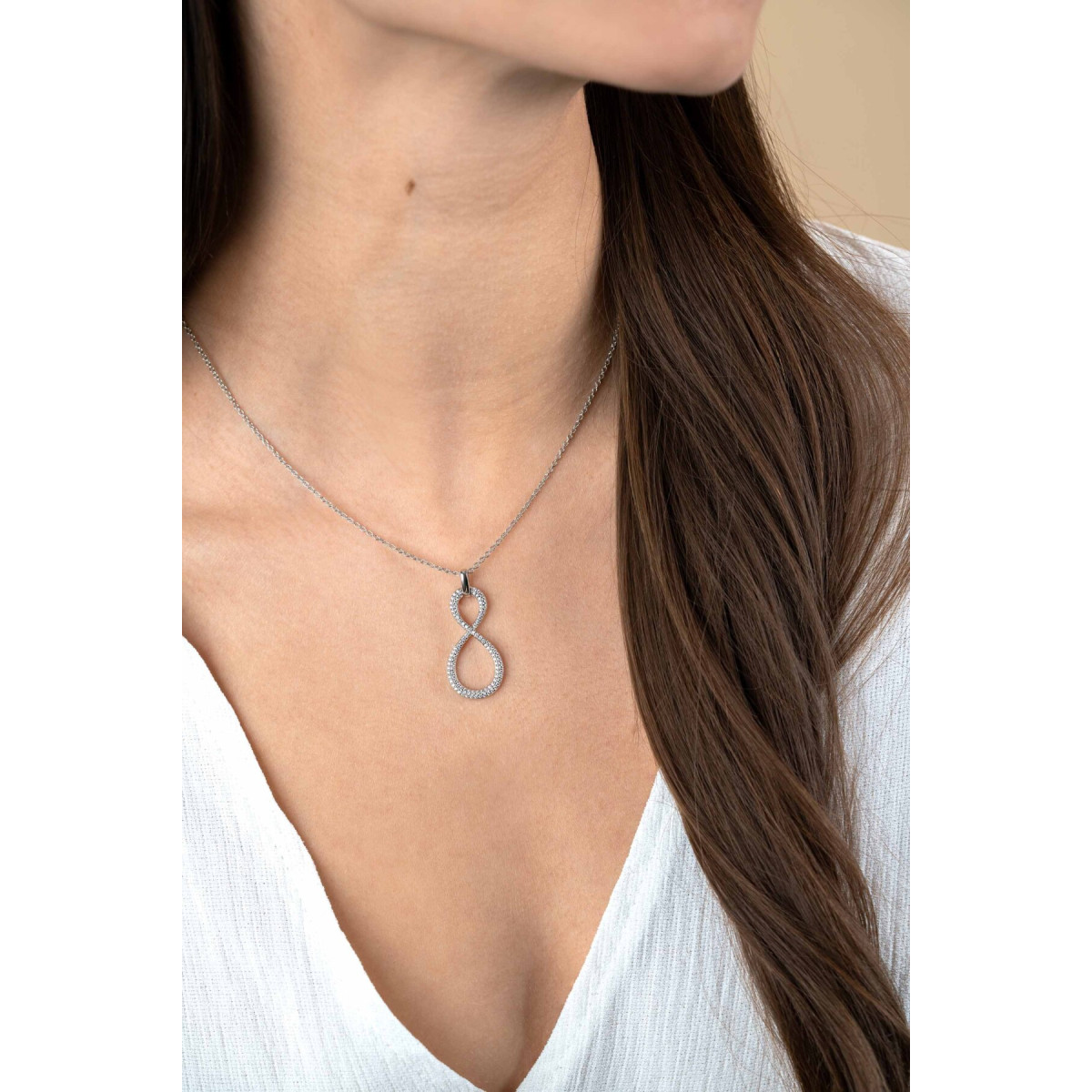 Zinzi ZIH2570 zilveren infinity hanger met transparante zirkonia 15 mm breed - Hoogte 36 mm