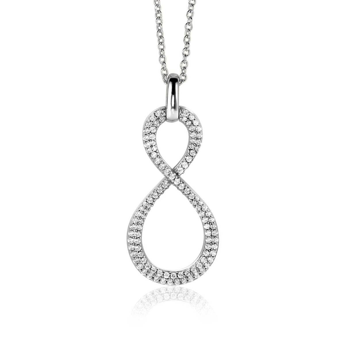 Zinzi ZIH2570 zilveren infinity hanger met transparante zirkonia 15 mm breed - Hoogte 36 mm