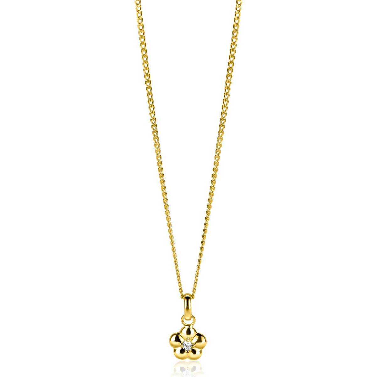 Zinzi ZIH2620 gold plated hanger bloemvorm met zirkonia 8.8 mm breed - Hoogte 16 mm