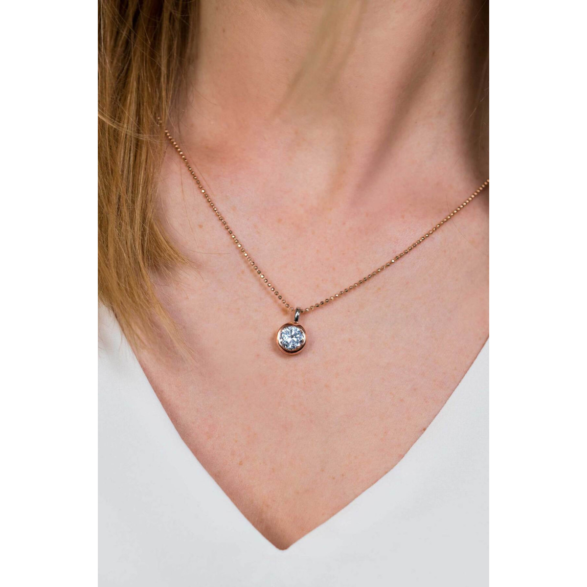Zinzi ZIH3 roségoudkleurige hanger met ronde transparante zirkonia 11.5 mm breed - Diameter 17 mm
