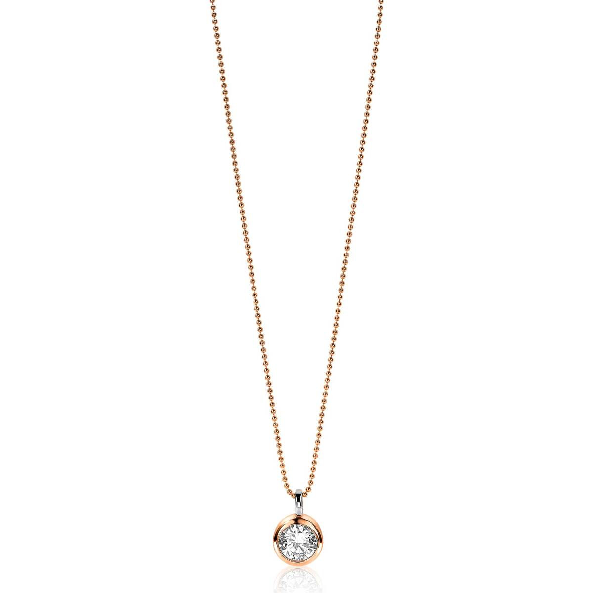 Zinzi ZIH3 roségoudkleurige hanger met ronde transparante zirkonia 11.5 mm breed - Diameter 17 mm