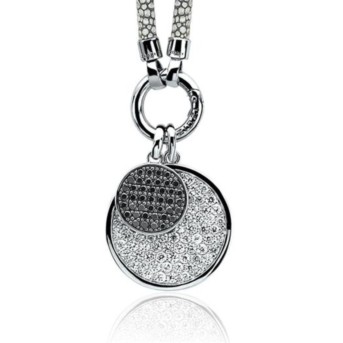 Zinzi ZIH844Z zilveren munt hanger met zwarte zirkonia's rond 17 mm breed - Hoogte 25 mm