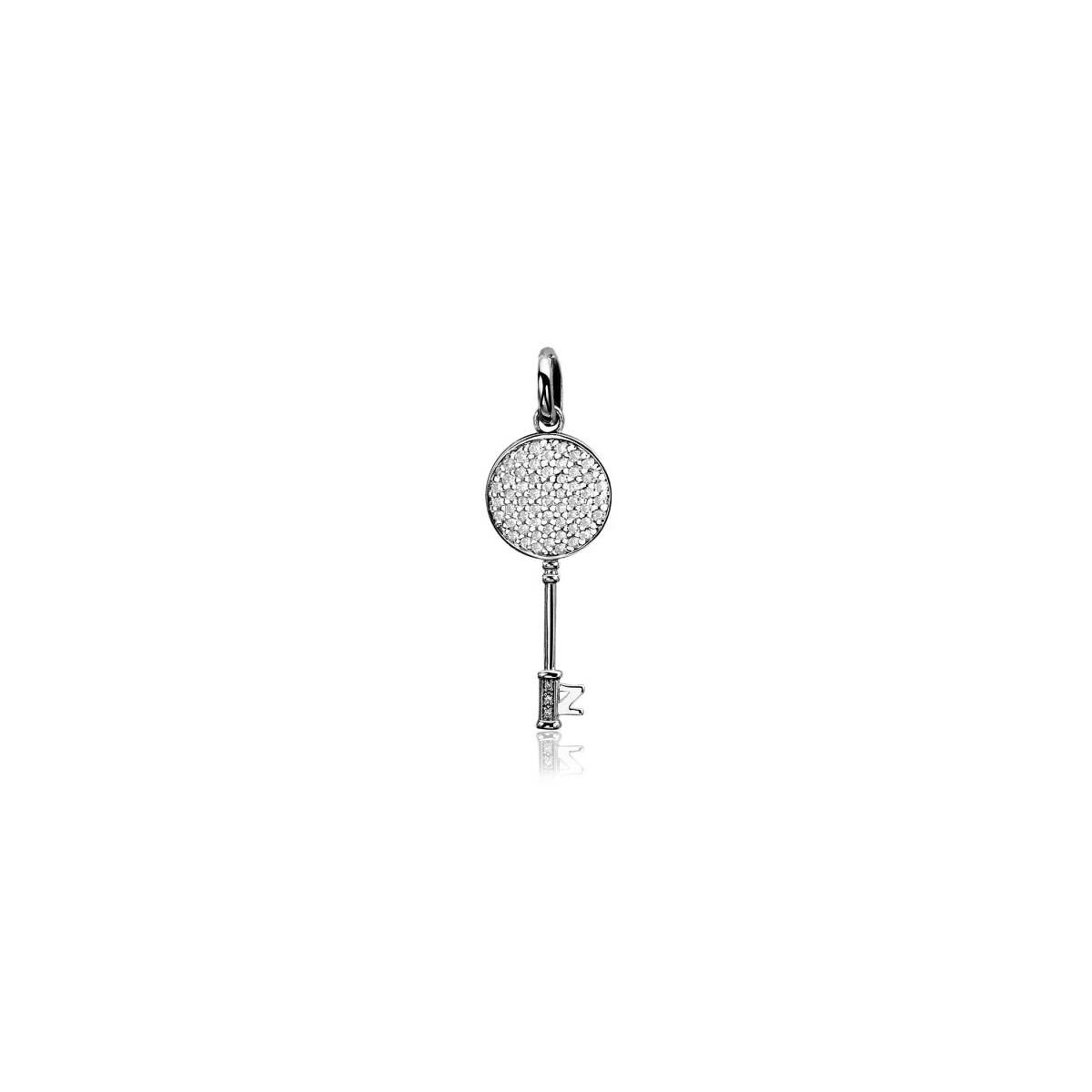 Zinzi ZIH965 925 zilveren hanger met sleutel en transparante zirkonia's 15 mm breed - Hoogte 44 mm