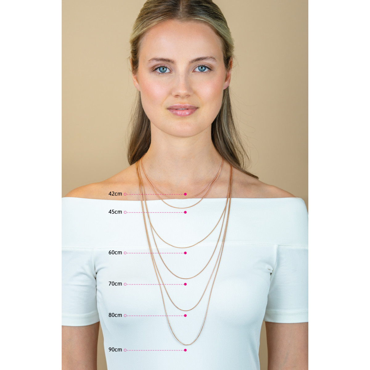 Zinzi ZILC-A60R rosékleurige anker schakelketting 1.4 mm breed - Lengte 60-63 cm