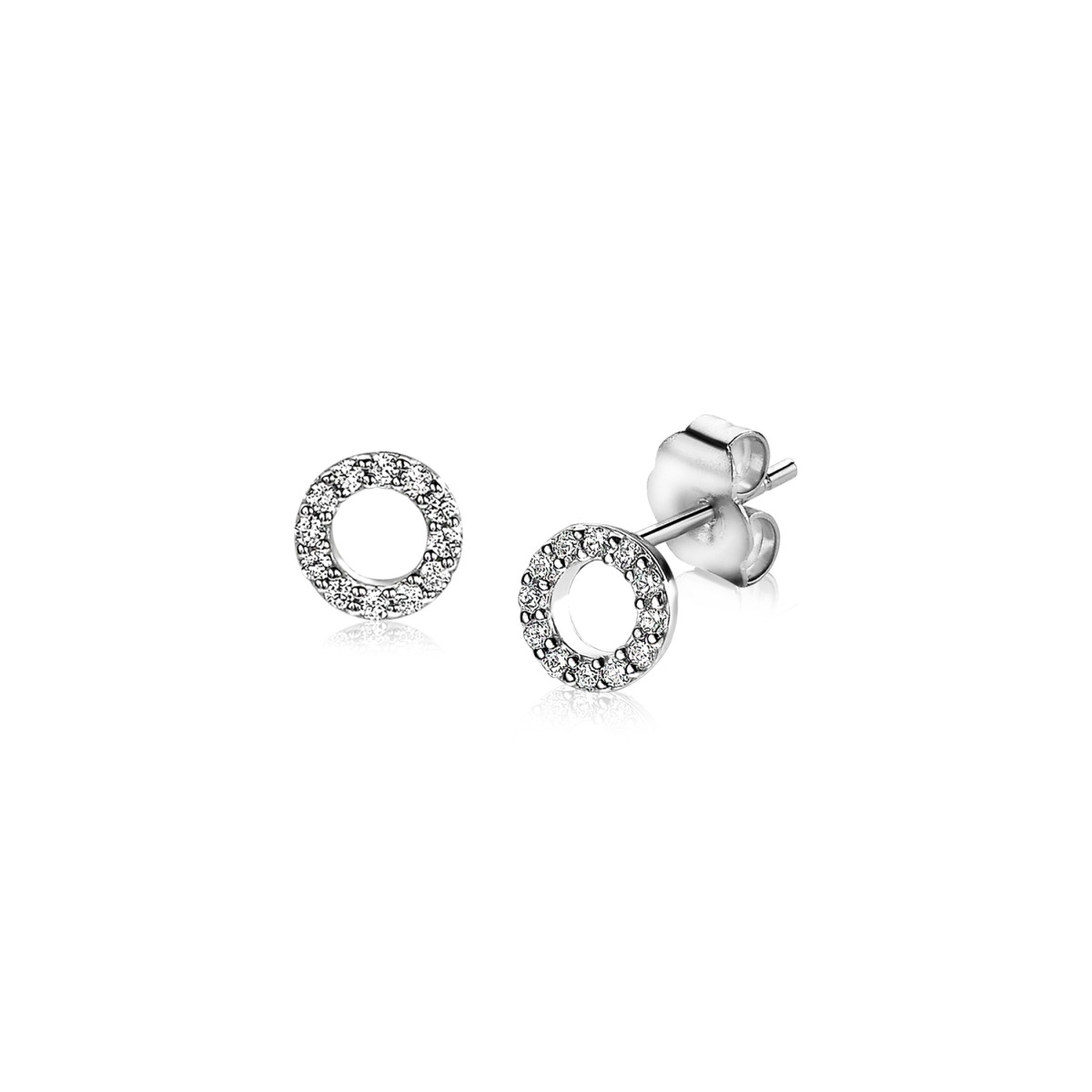 Zinzi ZIO1063 925 zilveren oorknopjes open rond met briljant geslepen zirkonia 6.5 mm doorsnede