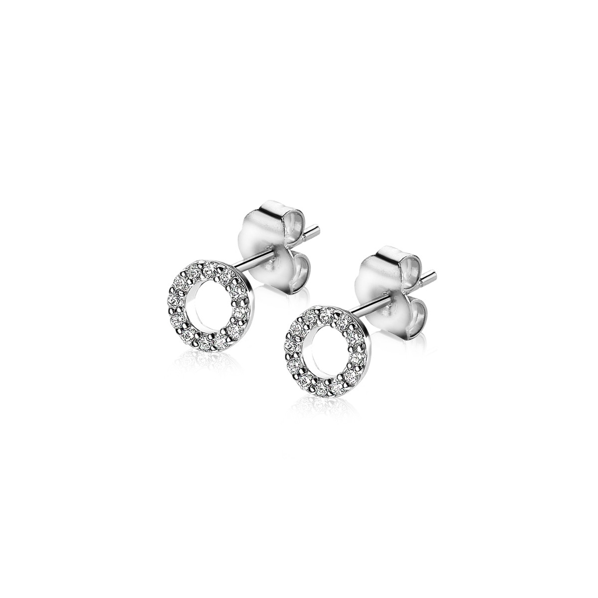 Zinzi ZIO1063 925 zilveren oorknopjes open rond met briljant geslepen zirkonia 6.5 mm doorsnede