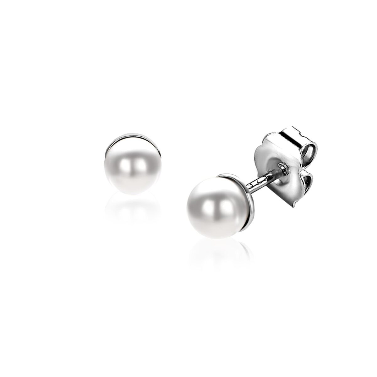 Zinzi ZIO1318 zilveren oorstekers met ronde witte parel - Diameter 4 mm