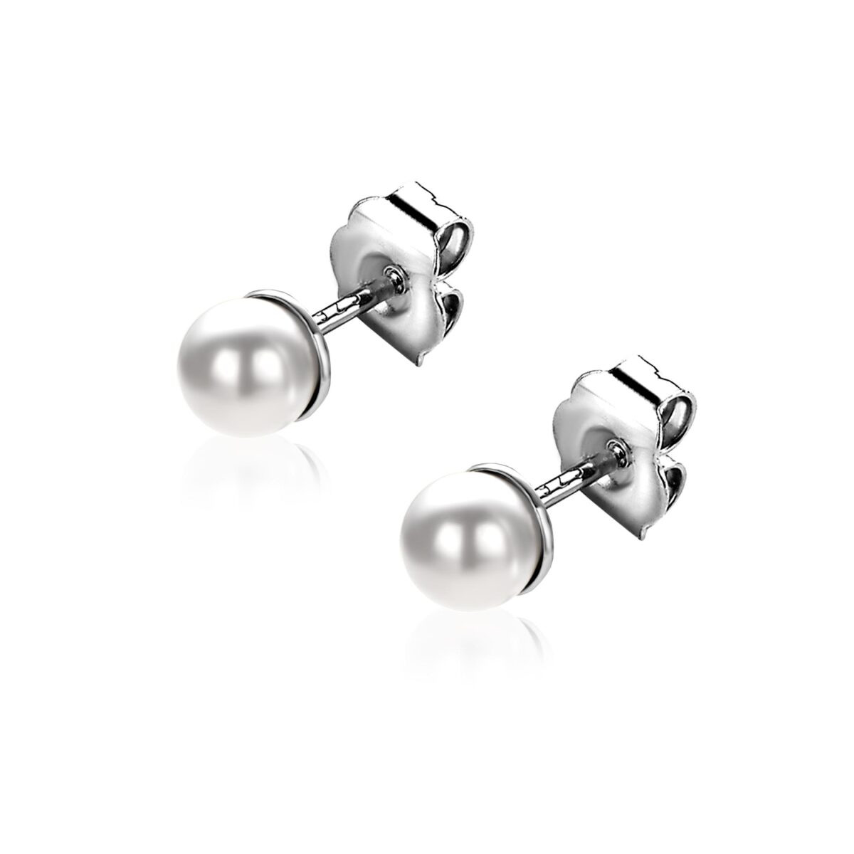 Zinzi ZIO1318 zilveren oorstekers met ronde witte parel - Diameter 4 mm