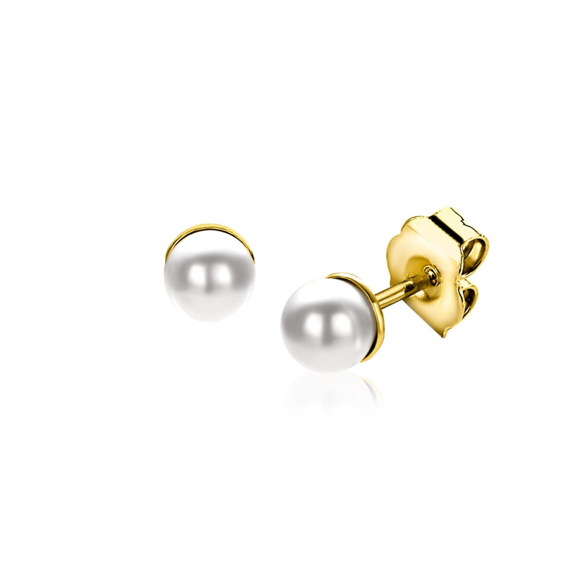 Zinzi ZIO1318Y gold plated oorknopjes met witte parel - Diameter 4 mm