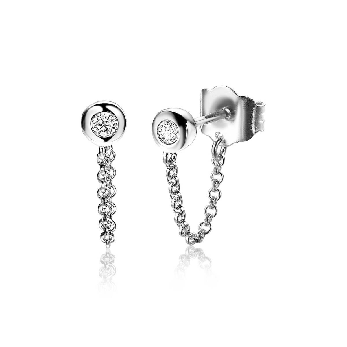 Zinzi ZIO1773 zilveren oorstekers met zirkonia en jasseron ketting 4.5 mm breed - Hoogte 13 mm