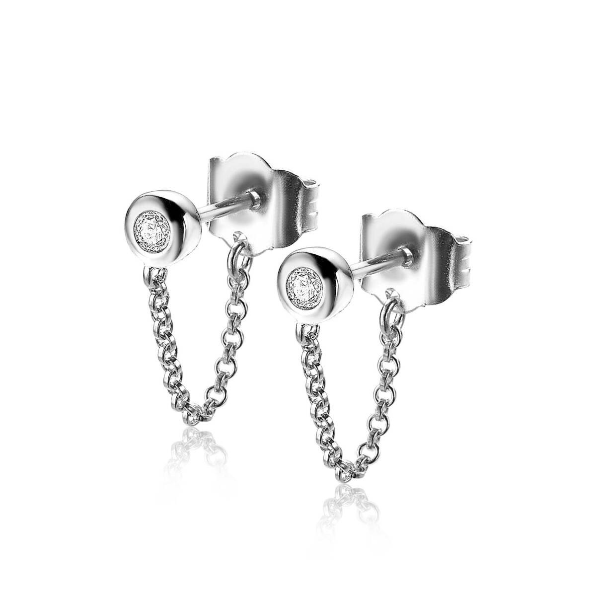 Zinzi ZIO1773 zilveren oorstekers met zirkonia en jasseron ketting 4.5 mm breed - Hoogte 13 mm