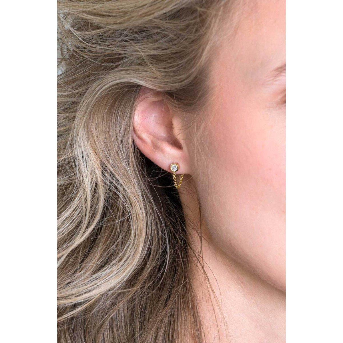 Zinzi ZIO1773Y goudkleurige oorknopjes met zirkonia en jasseron schakel 4.5 mm breed