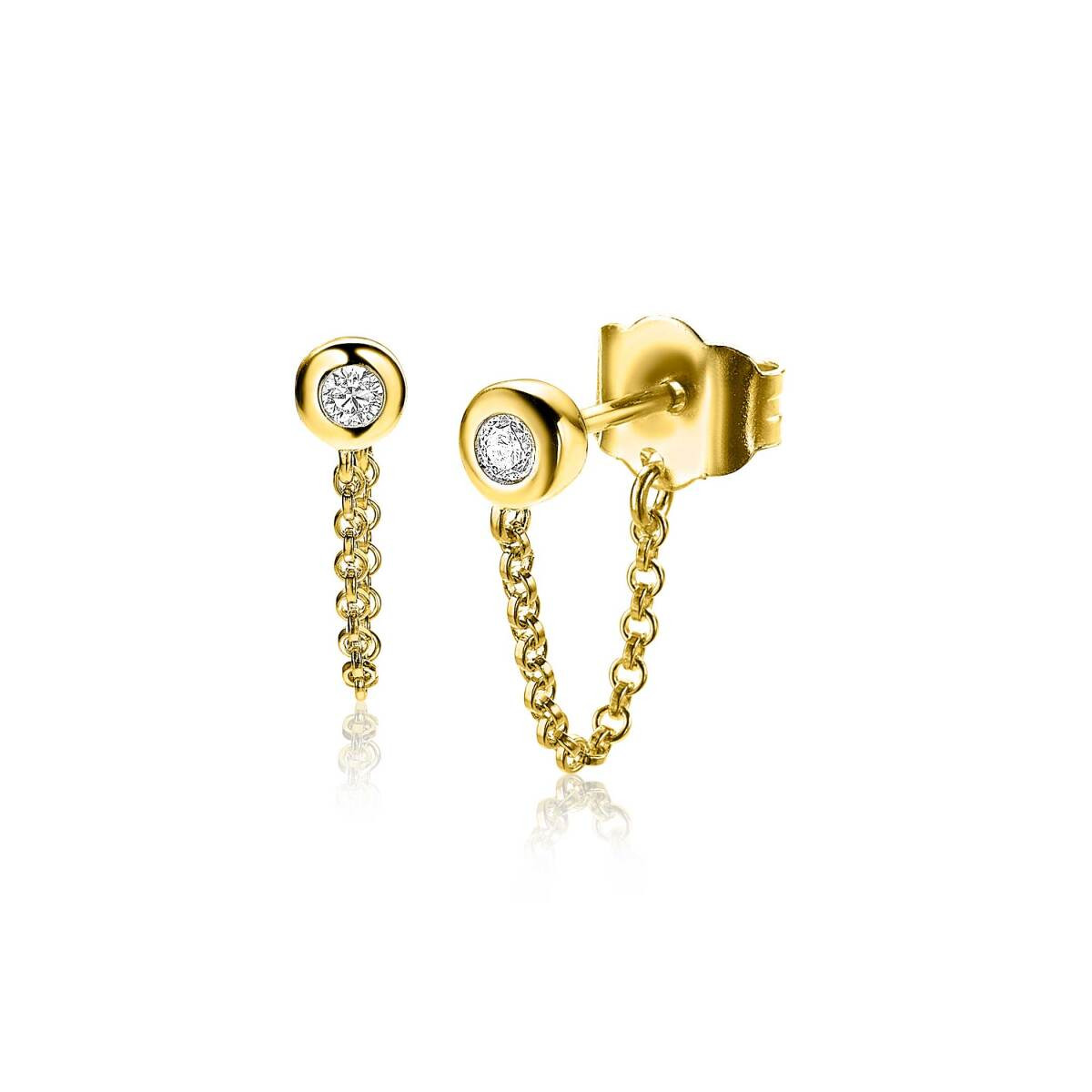 Zinzi ZIO1773Y goudkleurige oorknopjes met zirkonia en jasseron schakel 4.5 mm breed