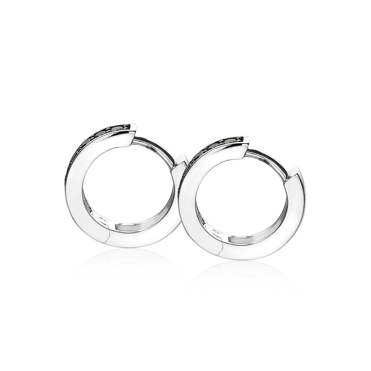 Zinzi ZIO191B 925 zilveren oorringen met zwarte zirkonia 3 mm breed - Diameter 15 mm