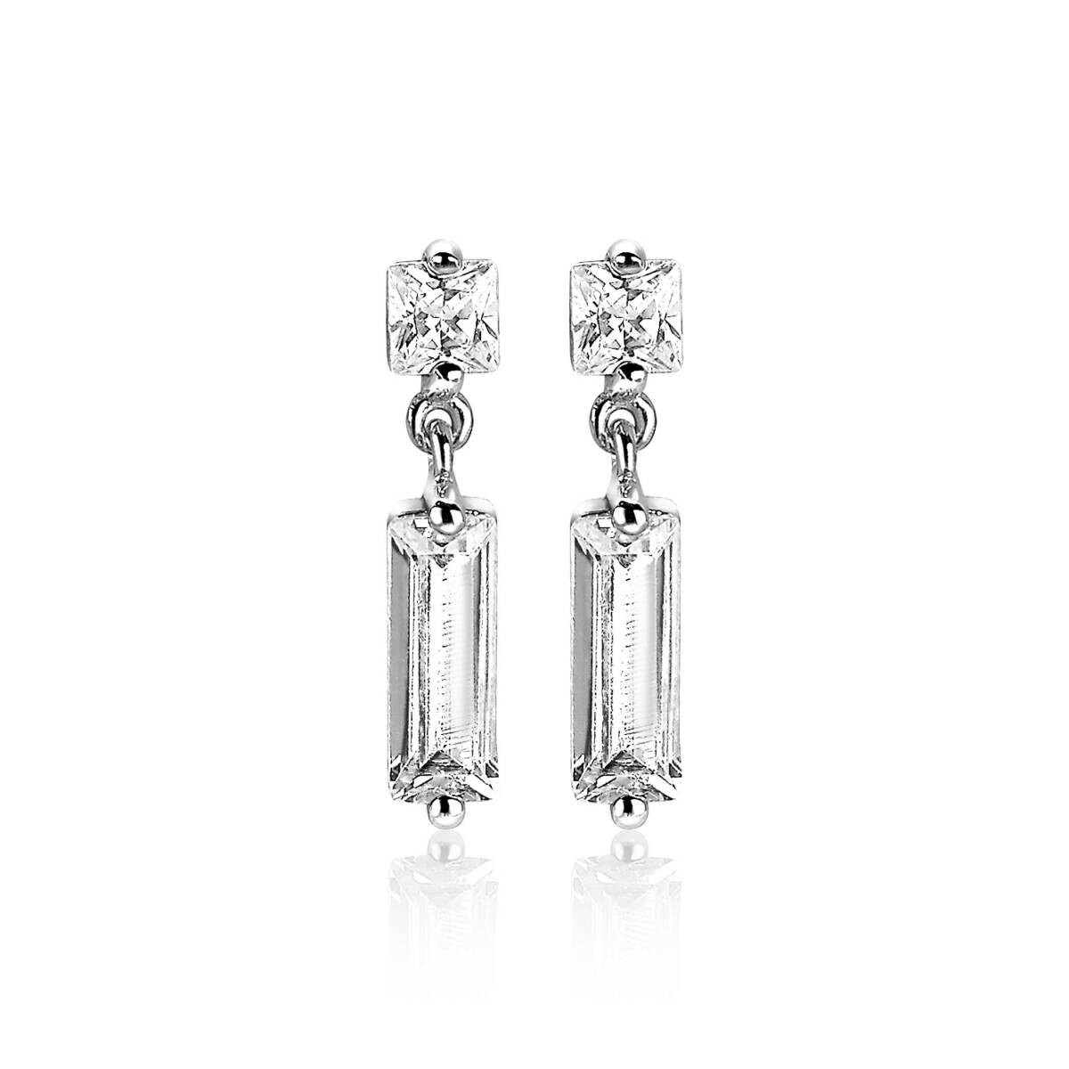 Zinzi ZIO2056 zilveren oorstekers met zirkonia rechthoek 3.1 mm breed - Hoogte 15 mm
