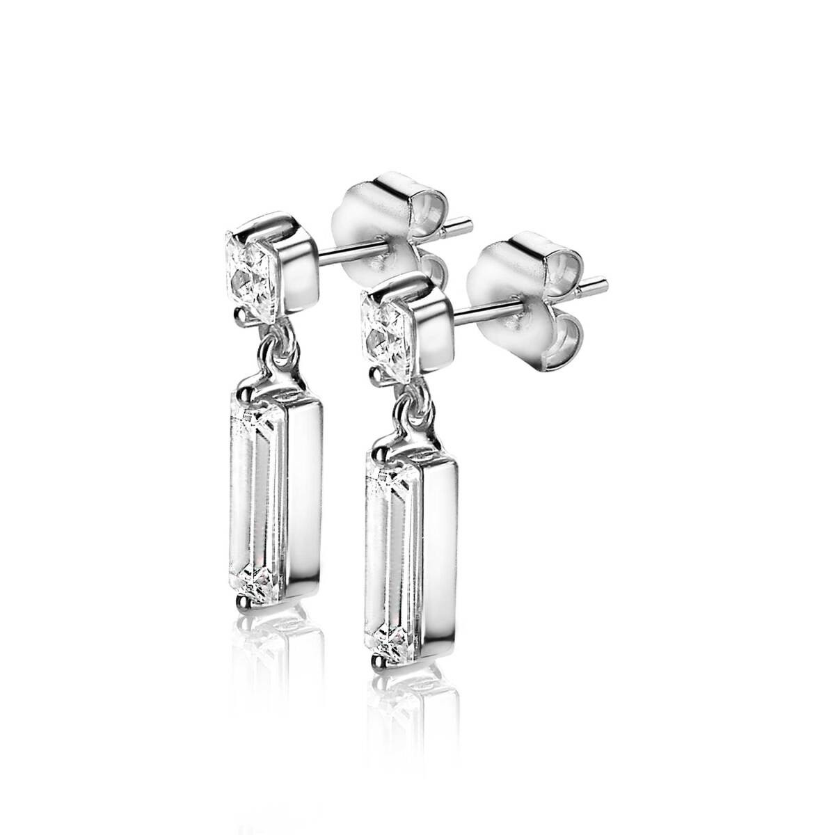 Zinzi ZIO2056 zilveren oorstekers met zirkonia rechthoek 3.1 mm breed - Hoogte 15 mm