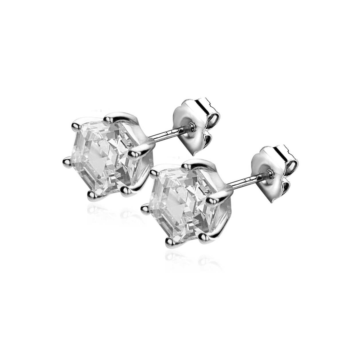 Zinzi ZIO2259 zilveren oorknopjes met zirkonia achthoek - Diameter 7 mm
