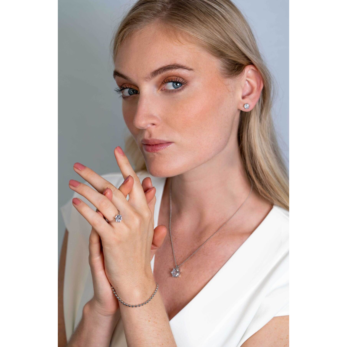 Zinzi ZIO2259 zilveren oorknopjes met zirkonia achthoek - Diameter 7 mm
