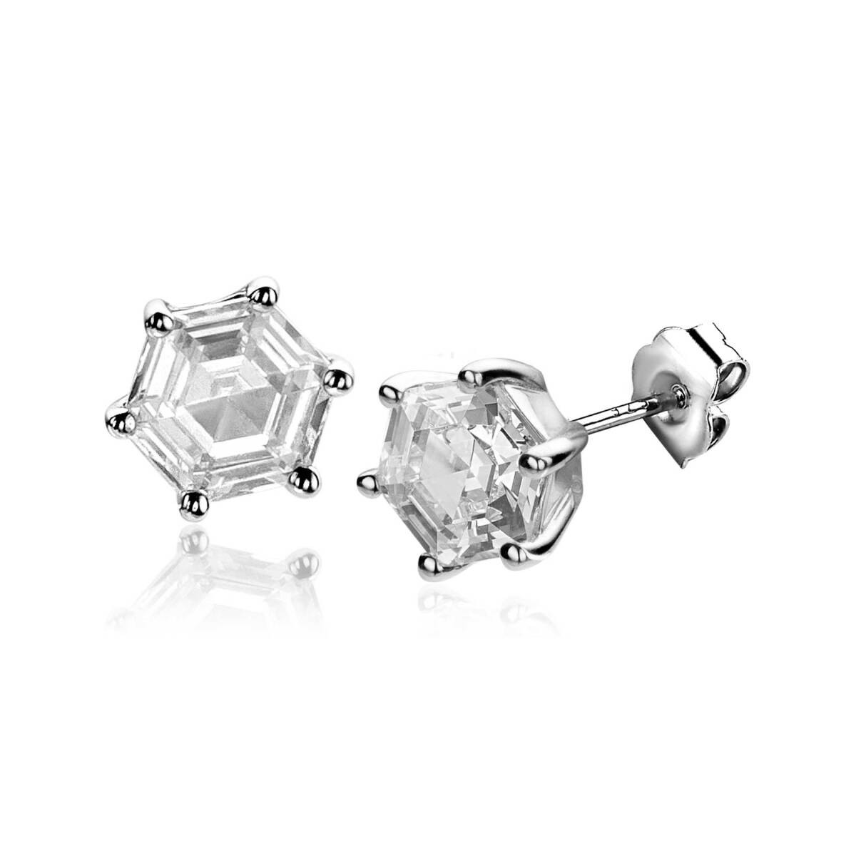 Zinzi ZIO2259 zilveren oorknopjes met zirkonia achthoek - Diameter 7 mm